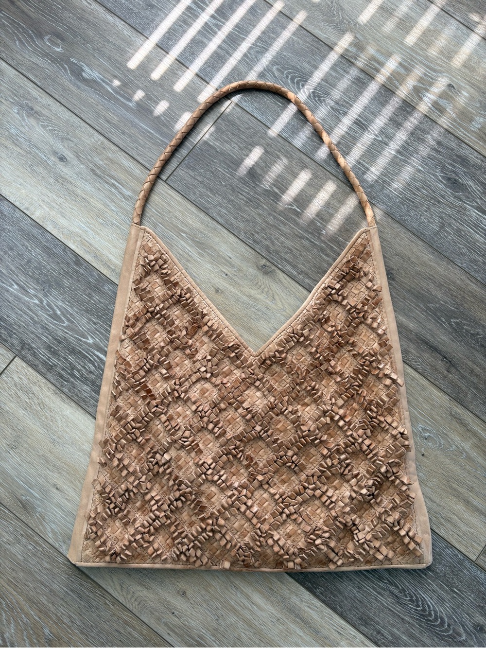 HOBO Woven Leather Shoulder Bag in Tan
